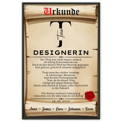 Geschenk Abschluss Ausbildung Poster Urkunde Designerin
