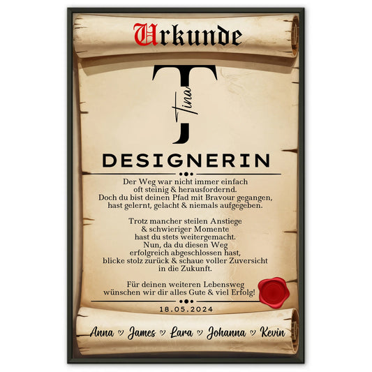 Geschenk Abschluss Ausbildung Poster Urkunde Designerin