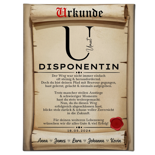 Ausbildungsabschluss Geschenk Disponentin Leinwand Urkunde 1