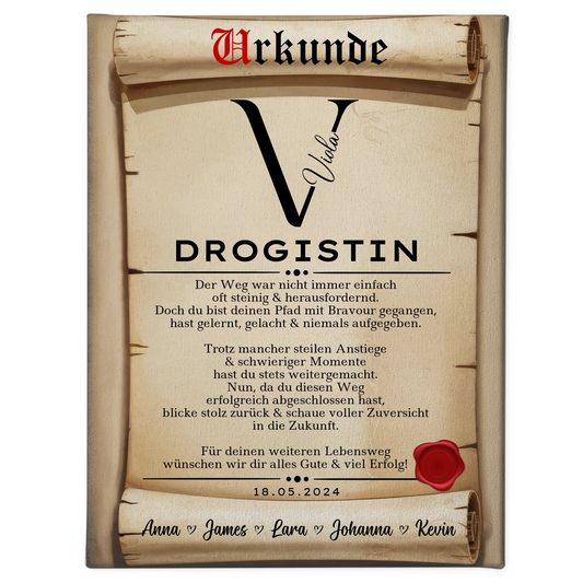 Geschenk Zum Abschluss Ausbildung Drogistin Leinwand Urkunde 1