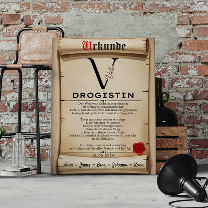 Geschenk Zum Abschluss Ausbildung Drogistin Leinwand Urkunde 4
