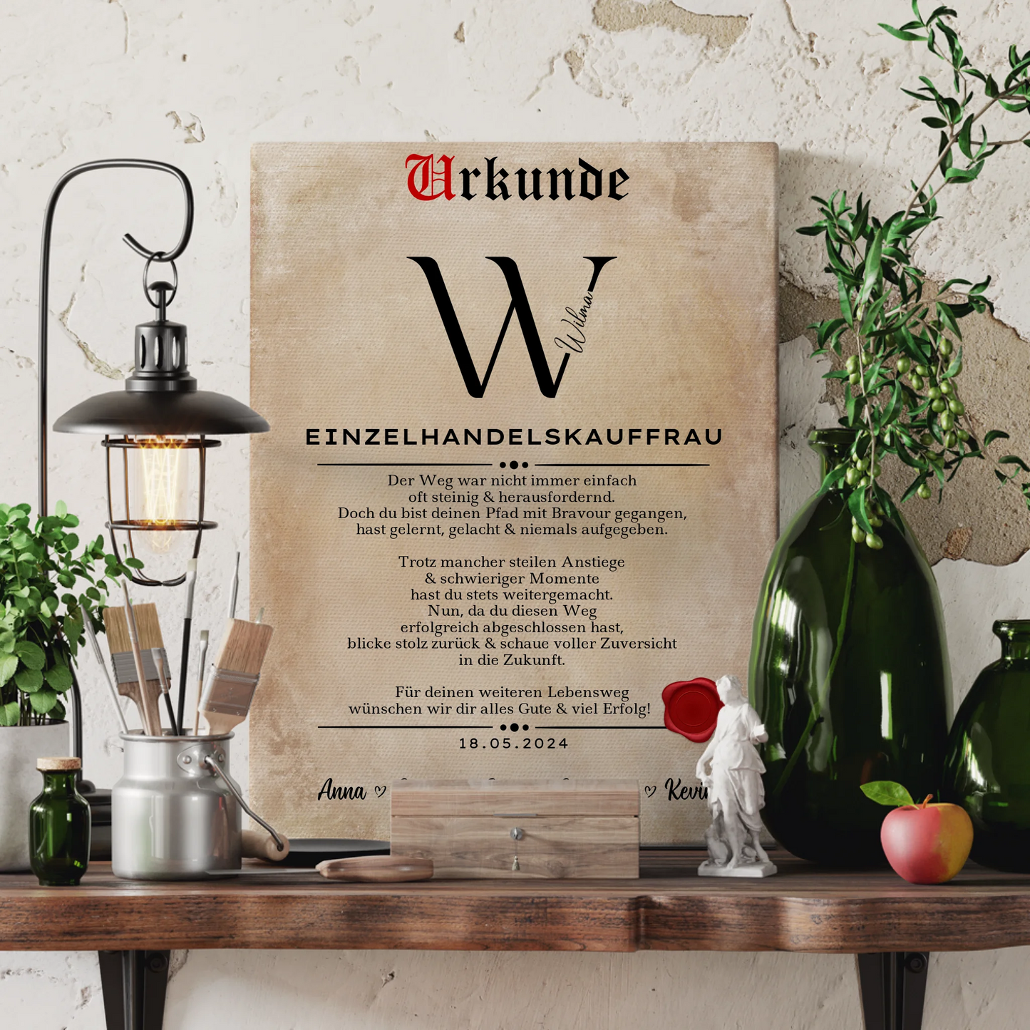 Geschenk Abschluss Ausbildung Einzelhandelskauffrau Leinwand Urkunde 3