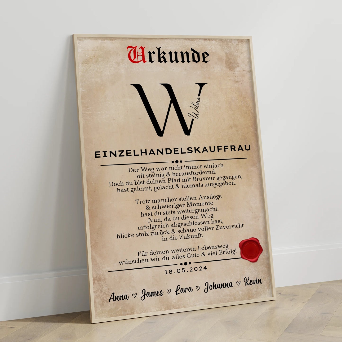 Geschenk Abschluss Ausbildung Einzelhandelskauffrau Poster Urkunde personalisiert