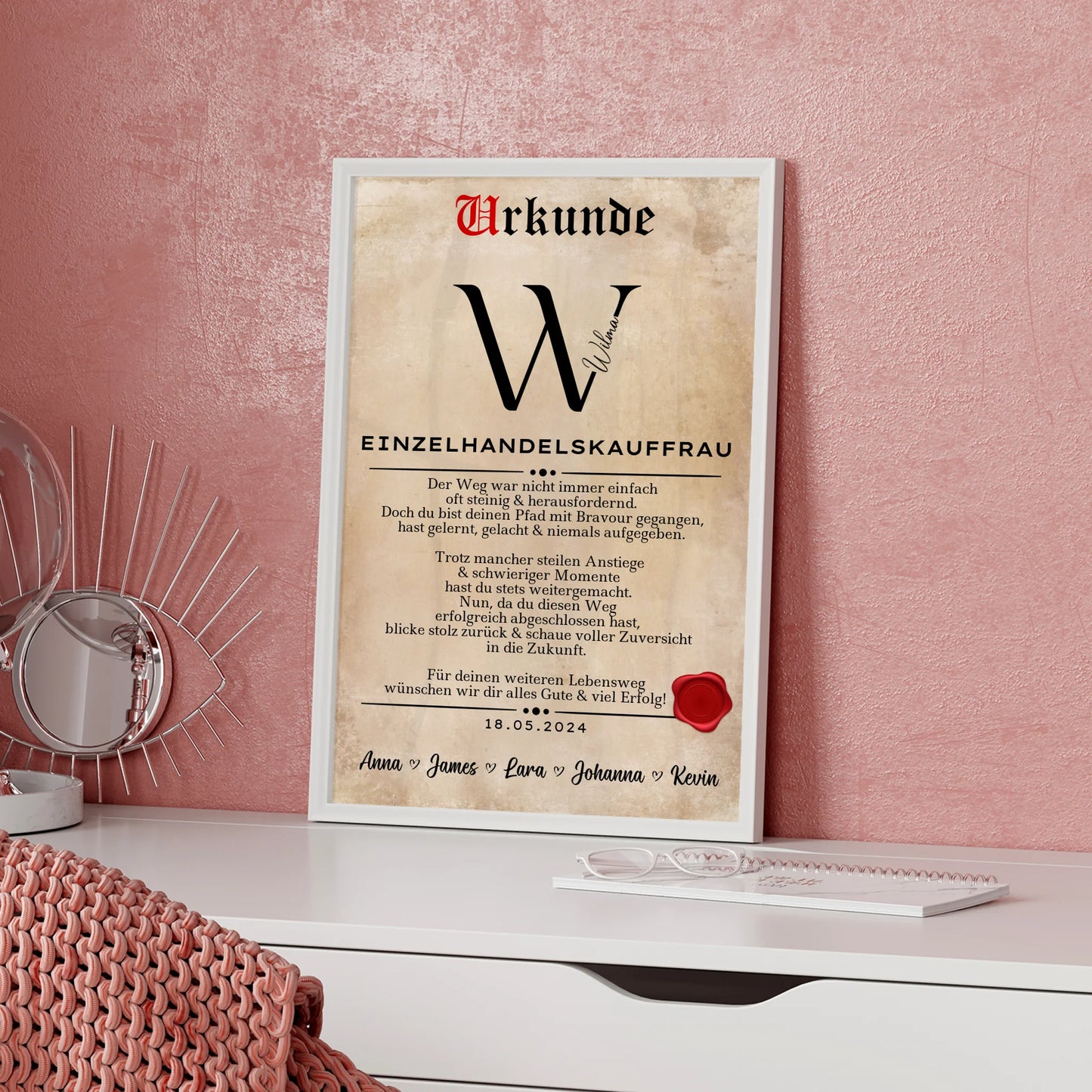 Geschenk Abschluss Ausbildung Einzelhandelskauffrau Poster Urkunde personalisiert