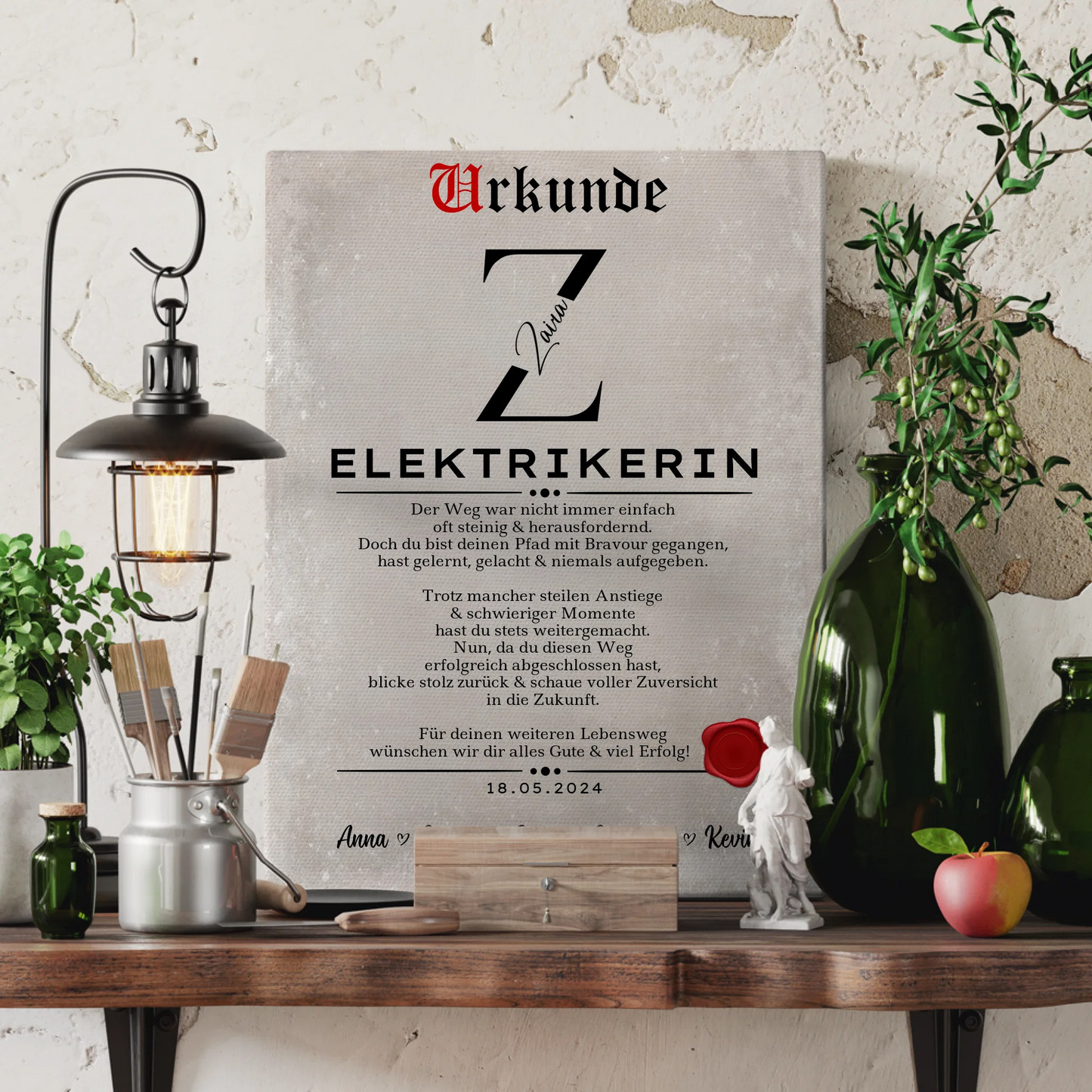 Ausbildungsabschluss Geschenk Elektrikerin Leinwand Urkunde 3