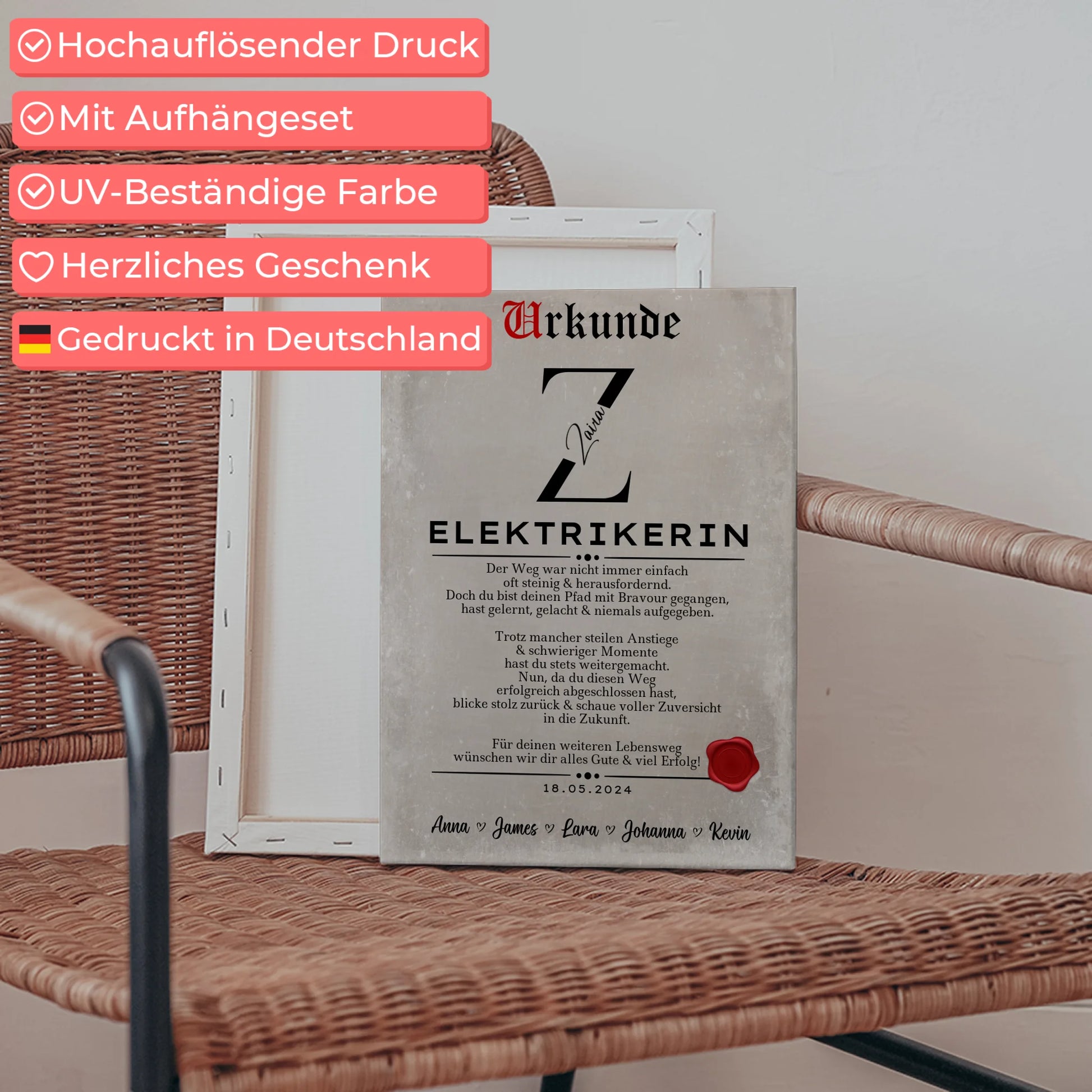 Ausbildungsabschluss Geschenk Elektrikerin Leinwand Urkunde 5