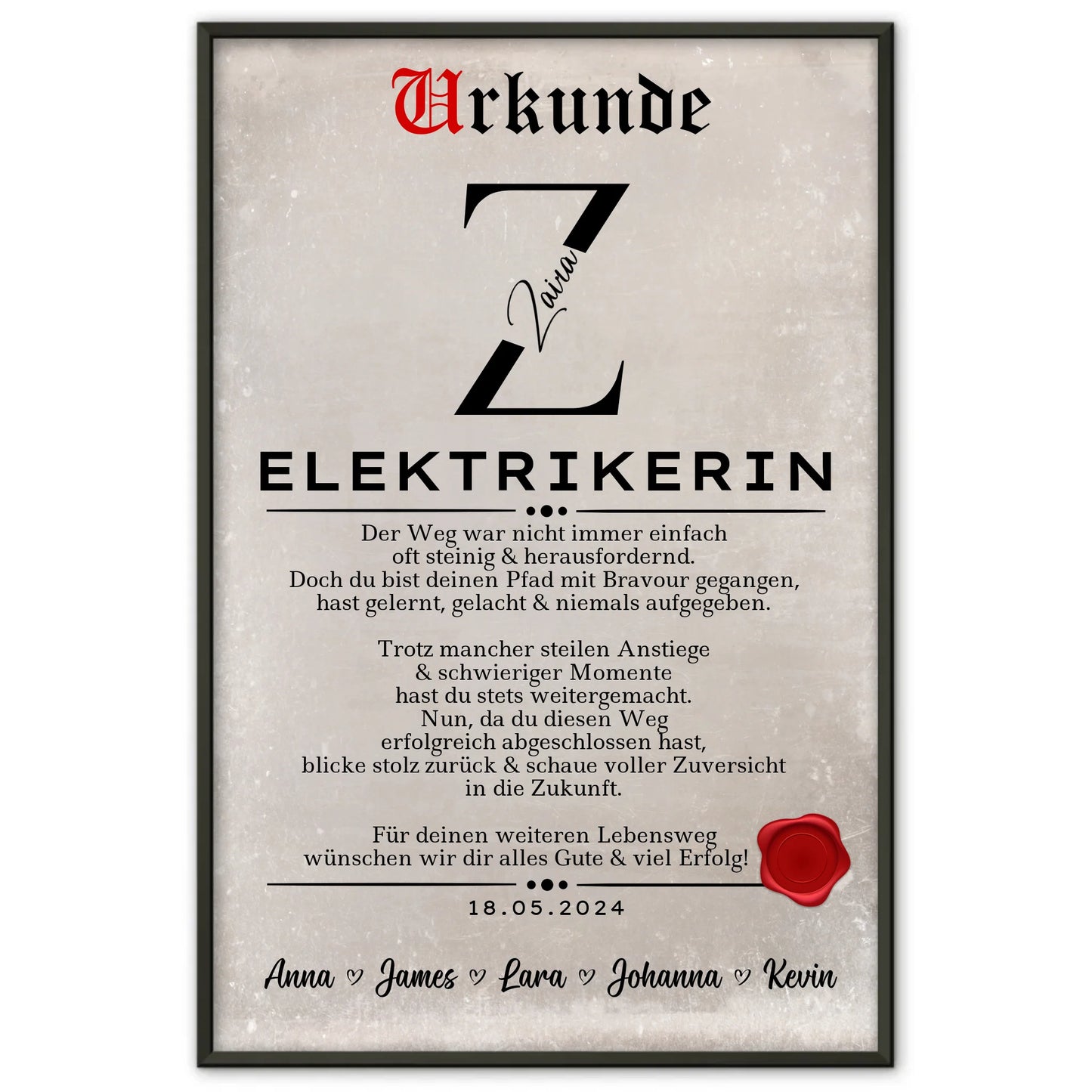 Ausbildungsabschluss Geschenk Poster Urkunde Elektrikerin
