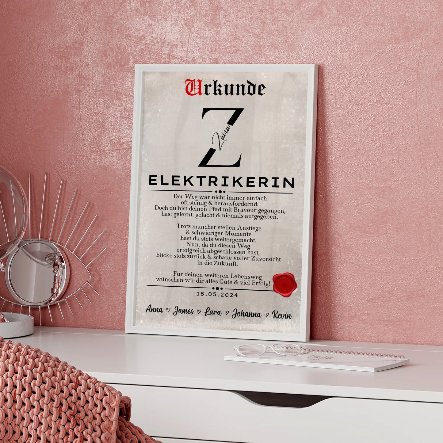 Ausbildungsabschluss Geschenk Poster Urkunde Elektrikerin