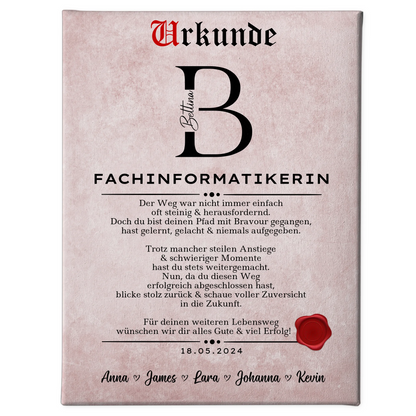 Geschenk Abschluss Ausbildung Fachinformatikerin Leinwand Urkunde 1