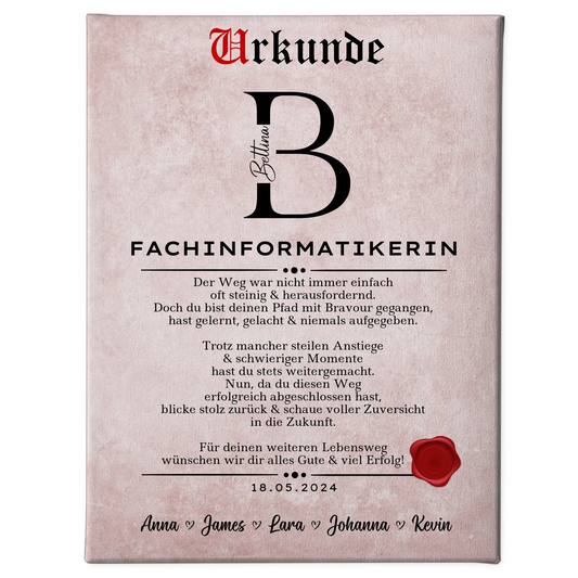 Geschenk Abschluss Ausbildung Fachinformatikerin Leinwand Urkunde 1