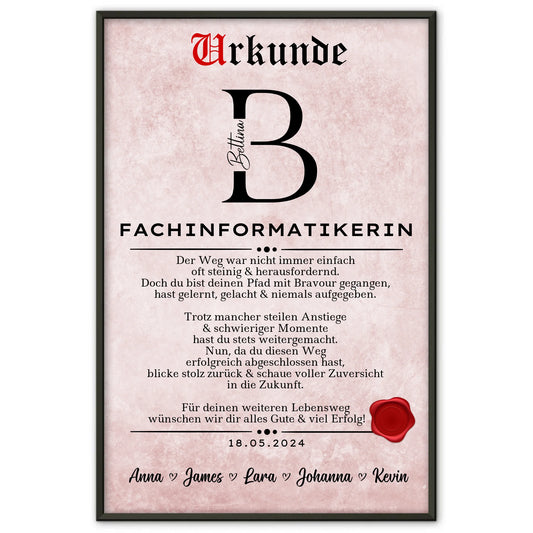Geschenk Abschluss Ausbildung Fachinformatikerin Poster Urkunde Personalisiert
