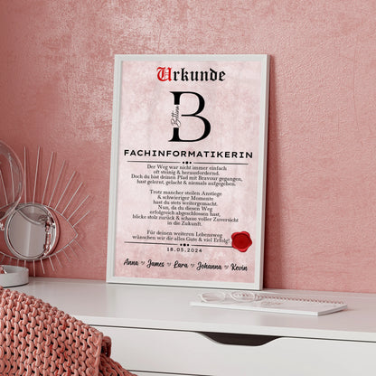 Geschenk Abschluss Ausbildung Fachinformatikerin Poster Urkunde Personalisiert