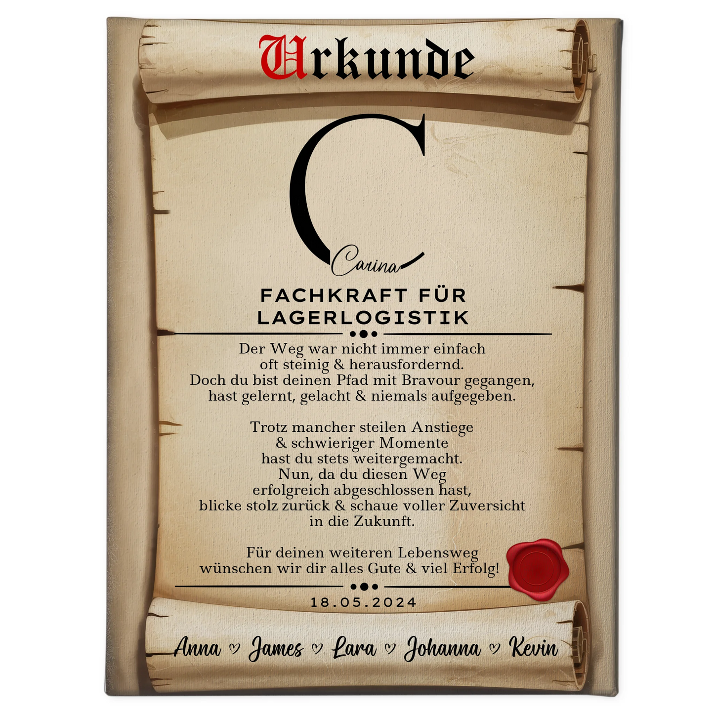 Ausbildungsabschluss Geschenk Fachkraft für Lagerlogistik Leinwand Urkunde 1
