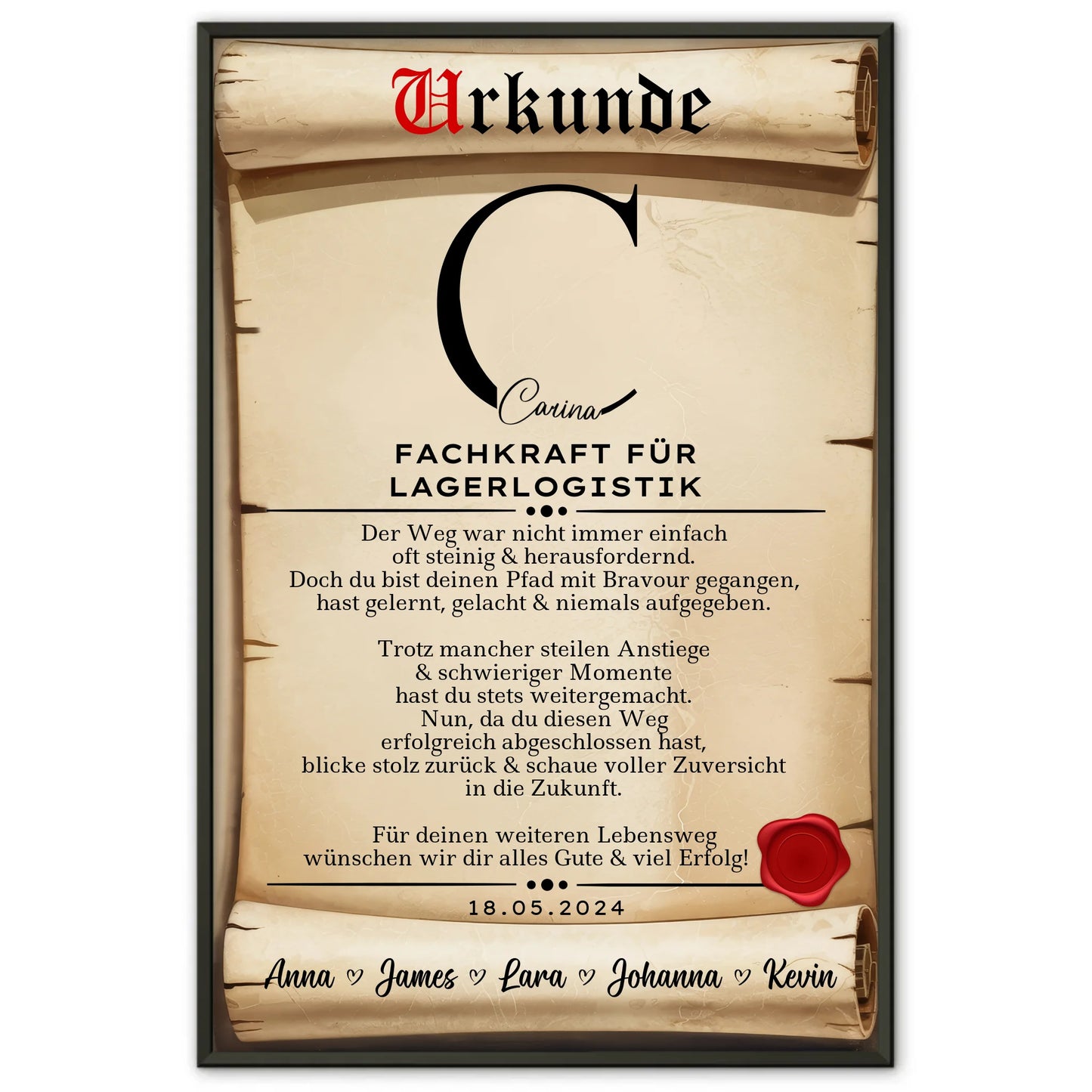 Personalisiertes Poster Urkunde Ausbildungsabschluss Geschenk Fachkraft für Lagerlogistik