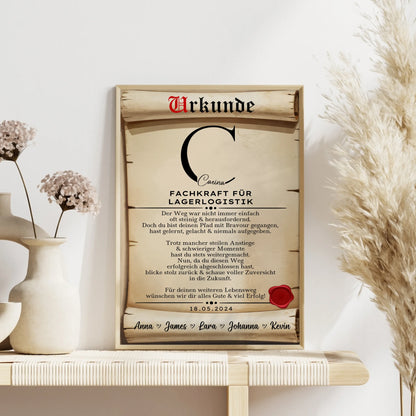 Personalisiertes Poster Urkunde Ausbildungsabschluss Geschenk Fachkraft für Lagerlogistik