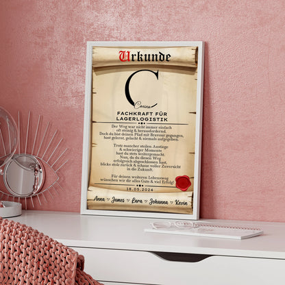 Personalisiertes Poster Urkunde Ausbildungsabschluss Geschenk Fachkraft für Lagerlogistik