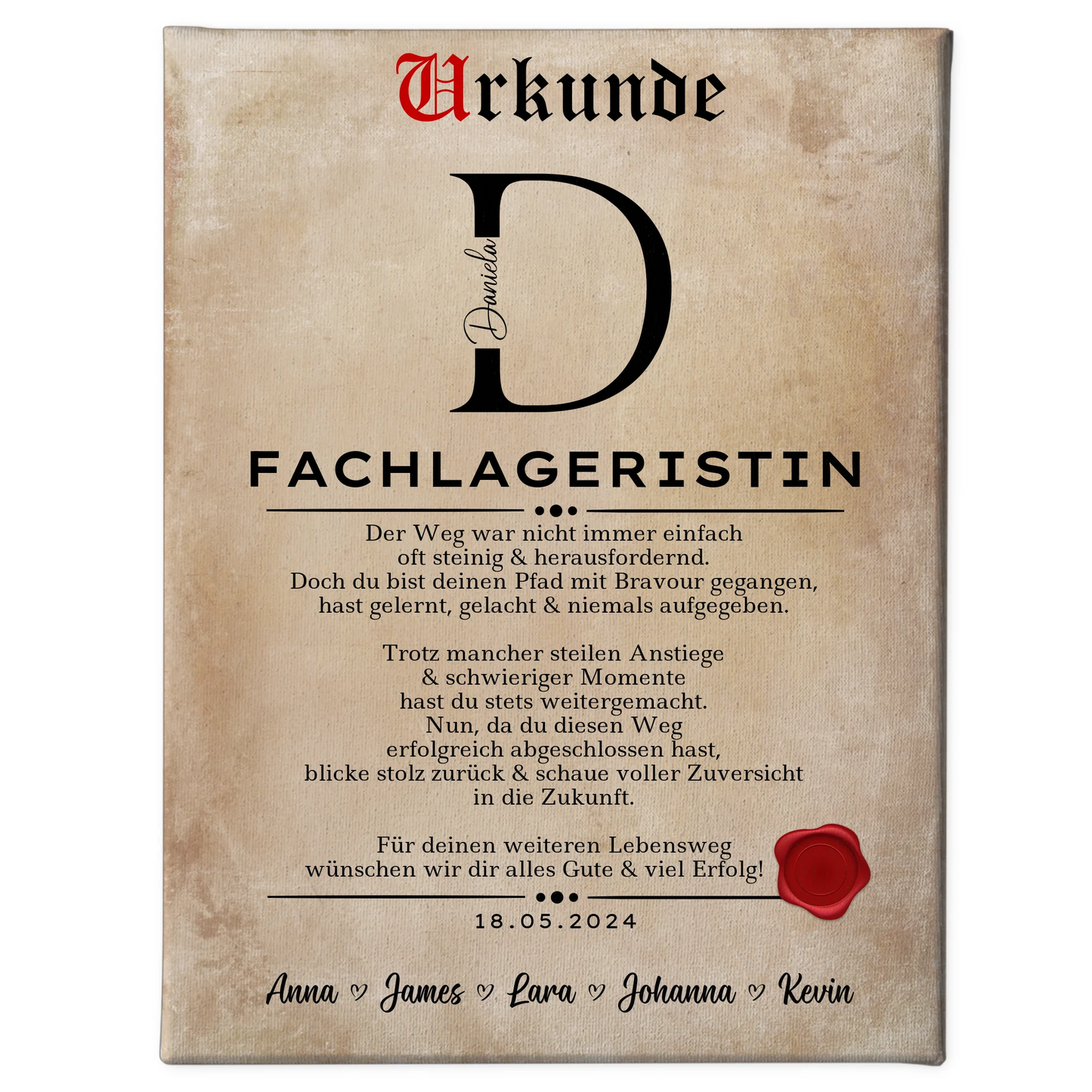 Geschenk Zum Abschluss Ausbildung Fachlageristin Leinwand Urkunde 1