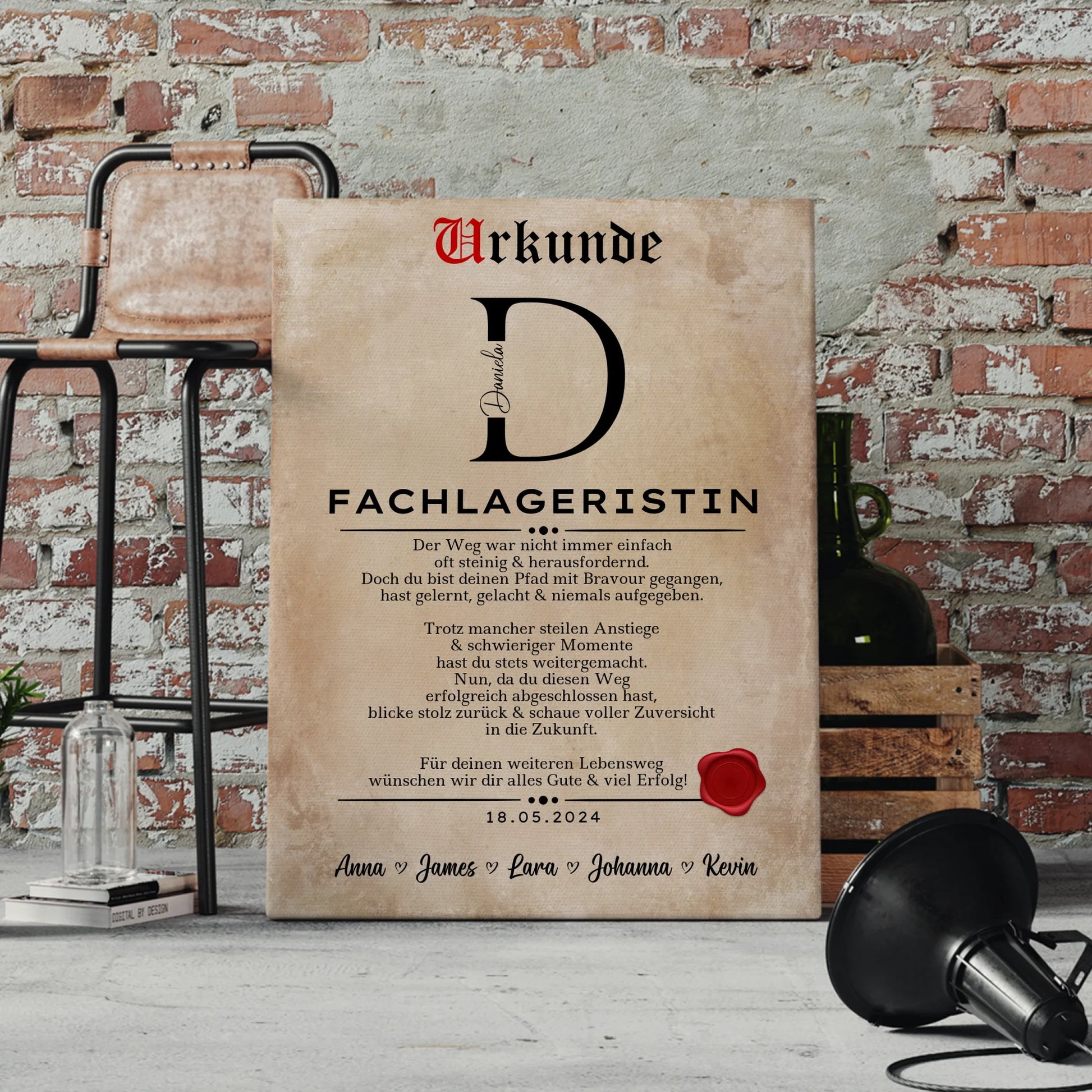 Geschenk Zum Abschluss Ausbildung Fachlageristin Leinwand Urkunde 4