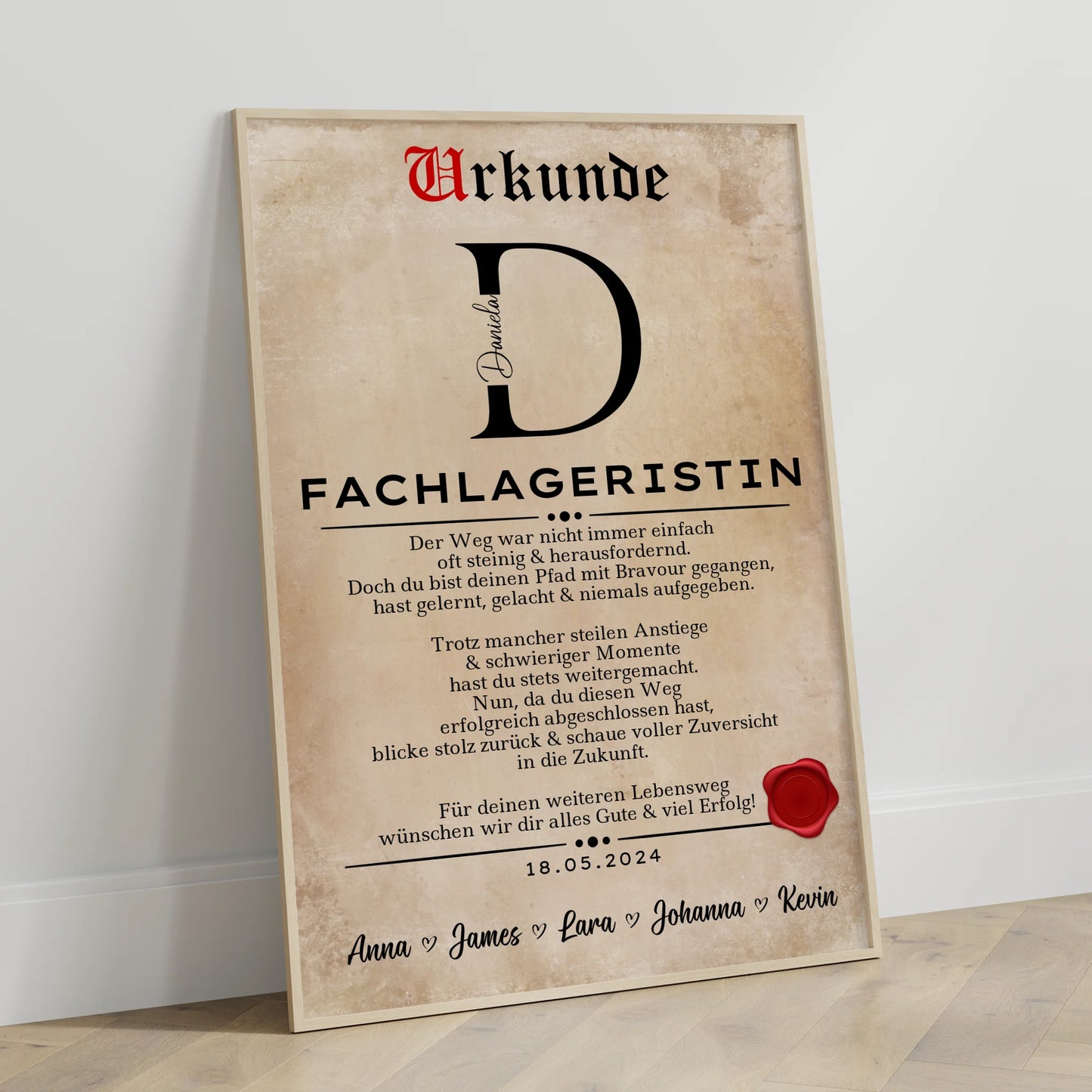 Geschenk Zum Abschluss Ausbildung Fachlageristin Poster Urkunde Personalisiert