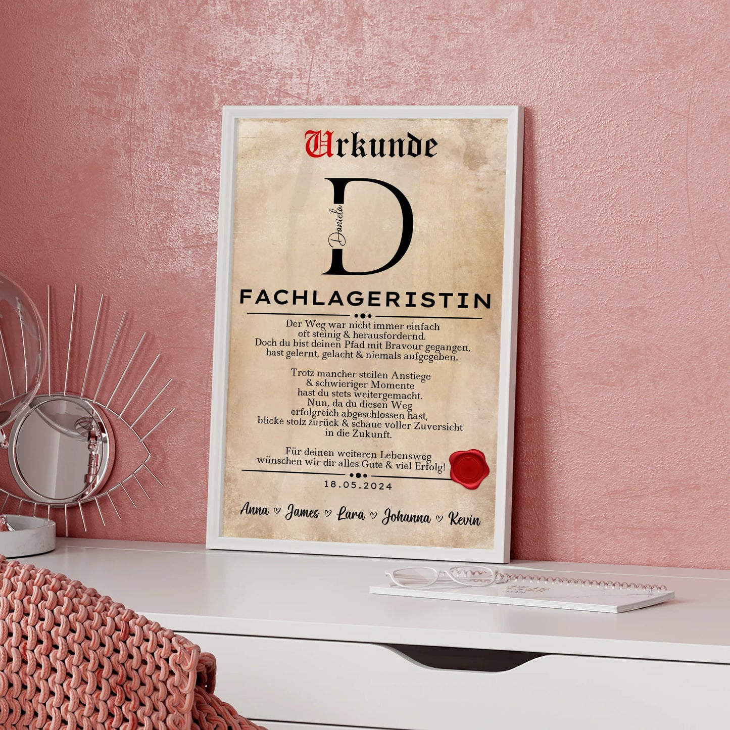 Geschenk Zum Abschluss Ausbildung Fachlageristin Poster Urkunde Personalisiert