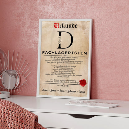 Geschenk Zum Abschluss Ausbildung Fachlageristin Poster Urkunde Personalisiert