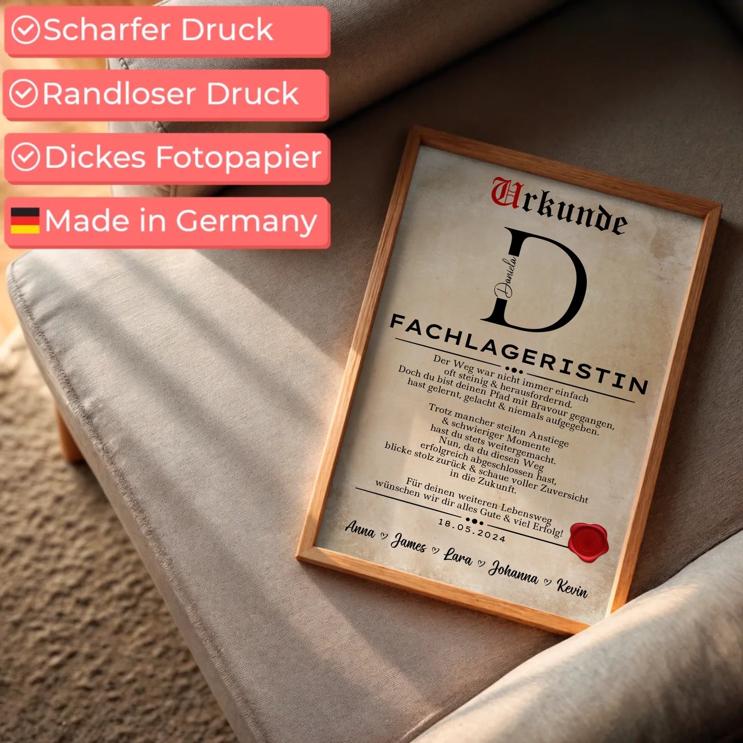 Geschenk Zum Abschluss Ausbildung Fachlageristin Poster Urkunde Personalisiert