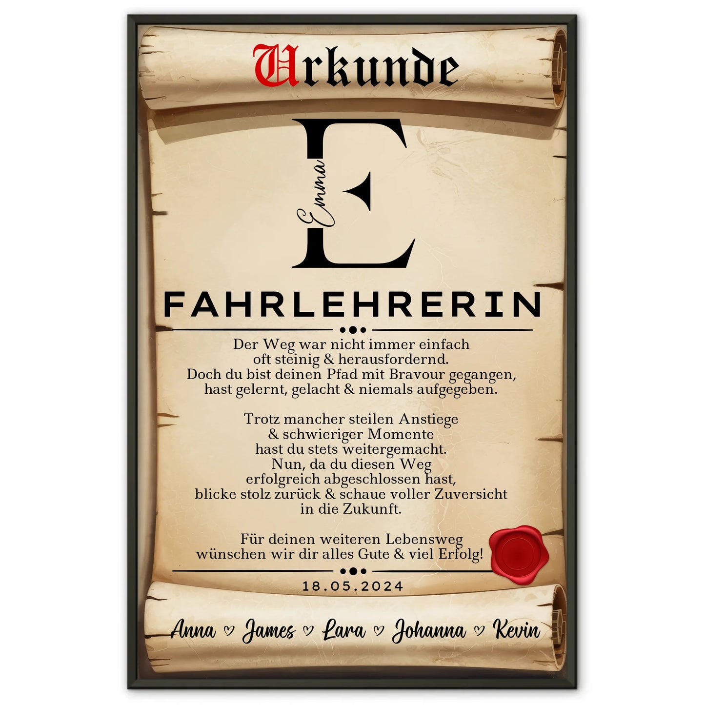 Geschenk Abschluss Ausbildung Fahrlehrerin Poster Urkunde