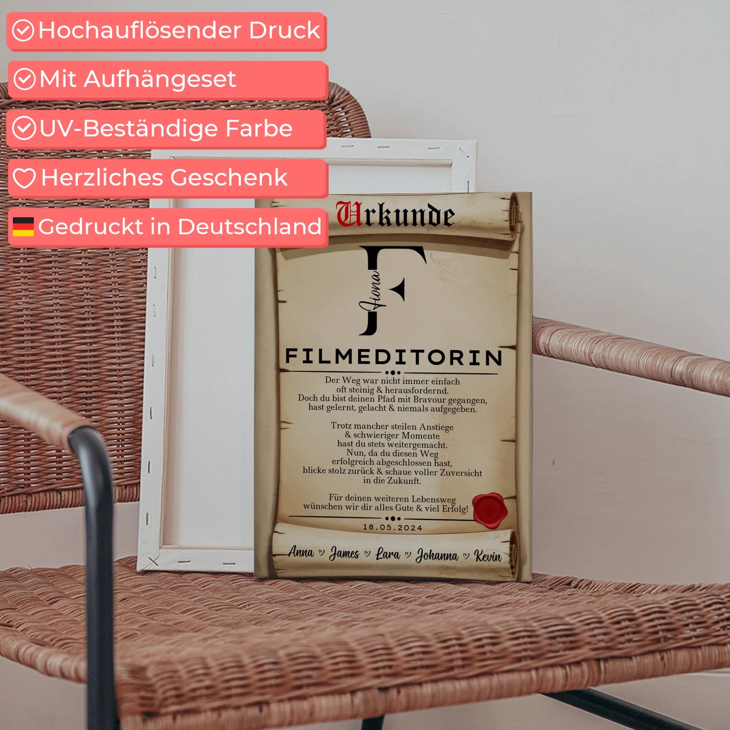 Ausbildungsabschluss Geschenk Filmeditorin Leinwand Urkunde 5