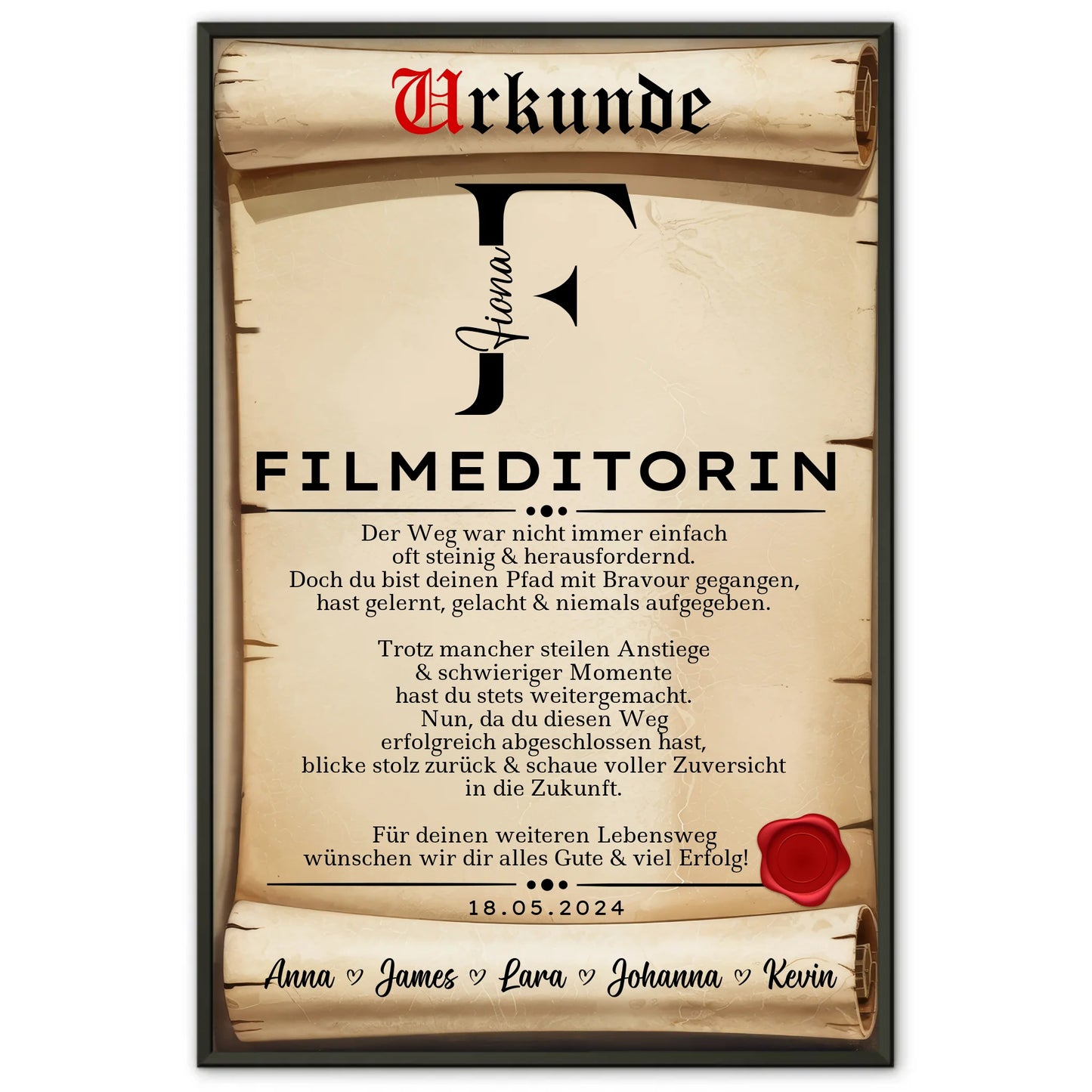Ausbildungsabschluss Geschenk Filmeditorin Poster Urkunde