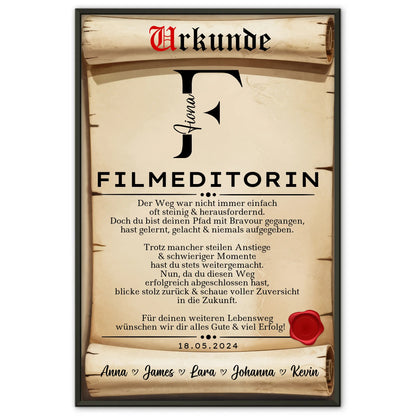 Ausbildungsabschluss Geschenk Filmeditorin Poster Urkunde