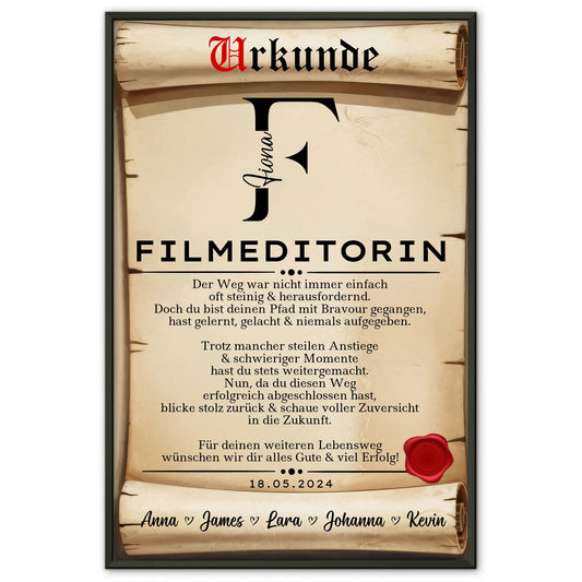 Ausbildungsabschluss Geschenk Filmeditorin Poster Urkunde