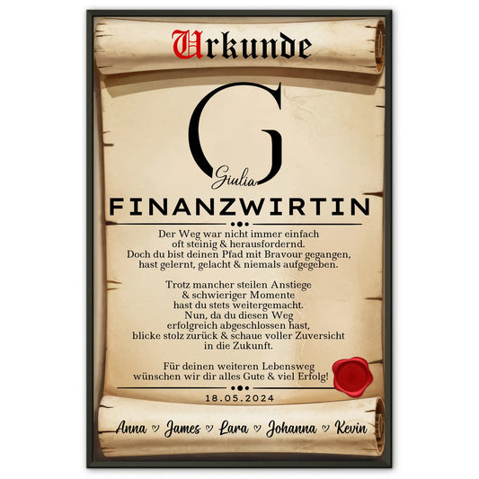 Geschenk Zum Abschluss AusbildungFinanzwirtin Poster Urkunde