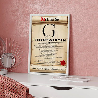 Geschenk Zum Abschluss AusbildungFinanzwirtin Poster Urkunde