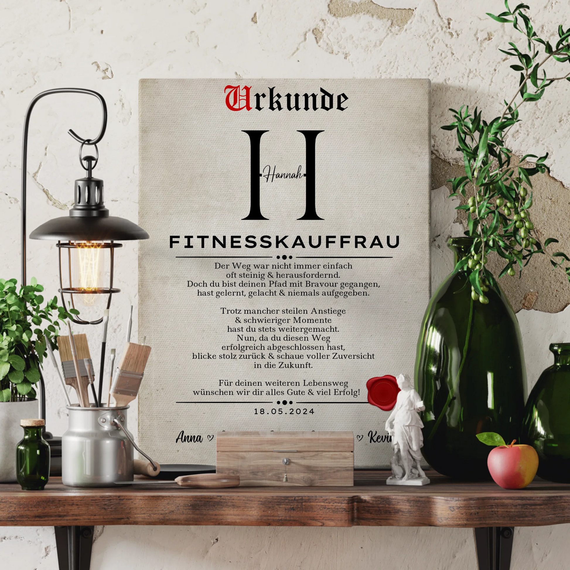 Geschenk Abschluss Ausbildung Fitnesskauffrau Leinwand Urkunde 3