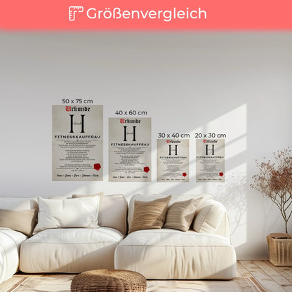 Geschenk Abschluss Ausbildung Fitnesskauffrau Leinwand Urkunde 6
