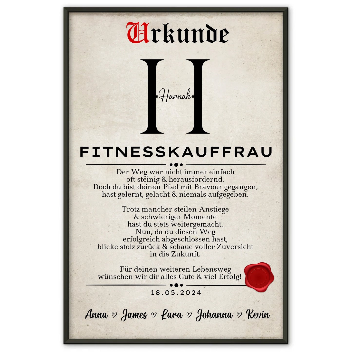 Geschenk Abschluss Ausbildung Fitnesskauffrau Poster Urkunde personalisiert