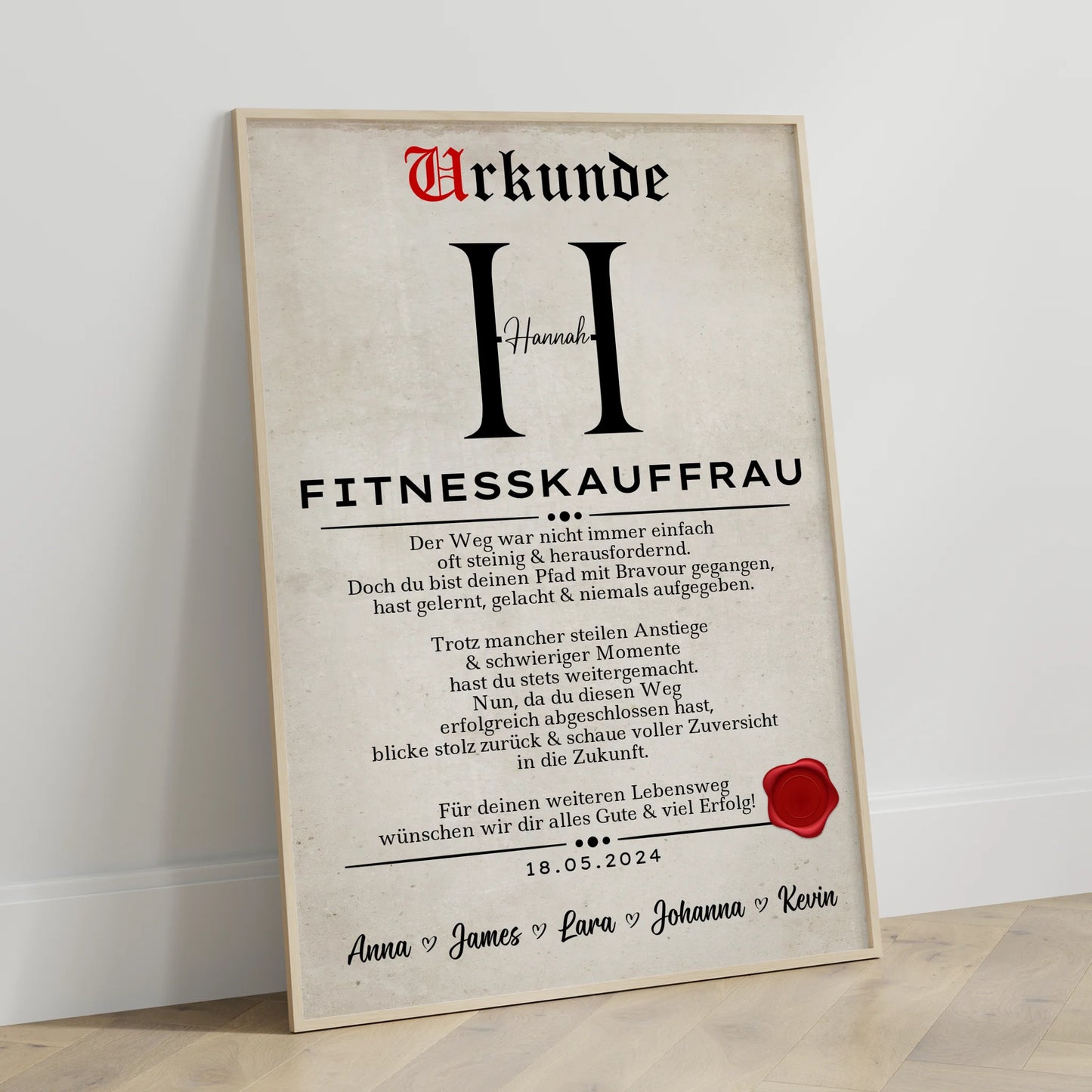 Geschenk Abschluss Ausbildung Fitnesskauffrau Poster Urkunde personalisiert
