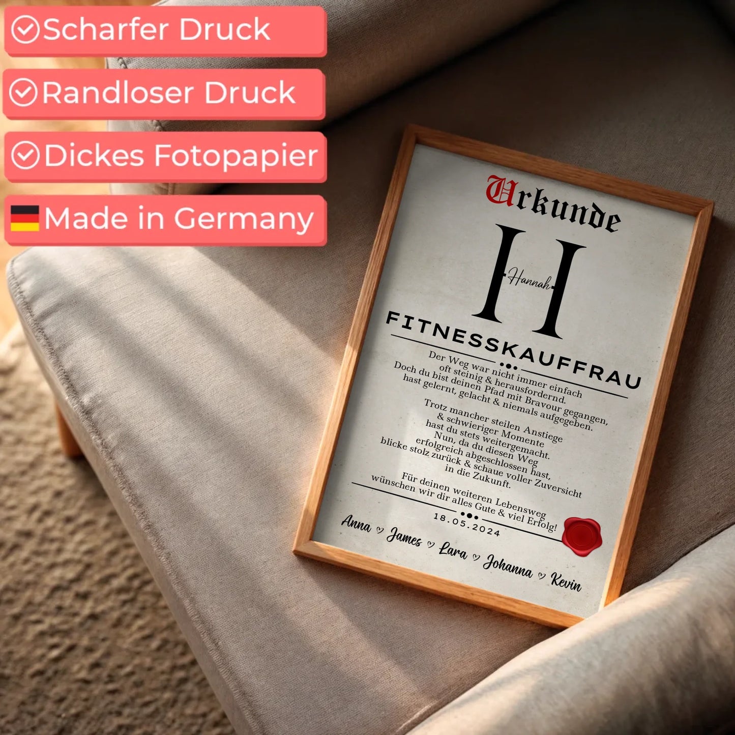 Geschenk Abschluss Ausbildung Fitnesskauffrau Poster Urkunde personalisiert