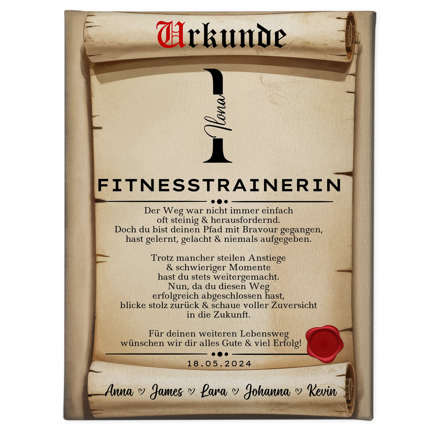 Ausbildungsabschluss Geschenk Fitnesstrainerin Leinwand Urkunde 1