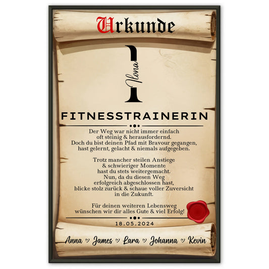 Ausbildungsabschluss Geschenk Fitnesstrainerin Poster Urkunde