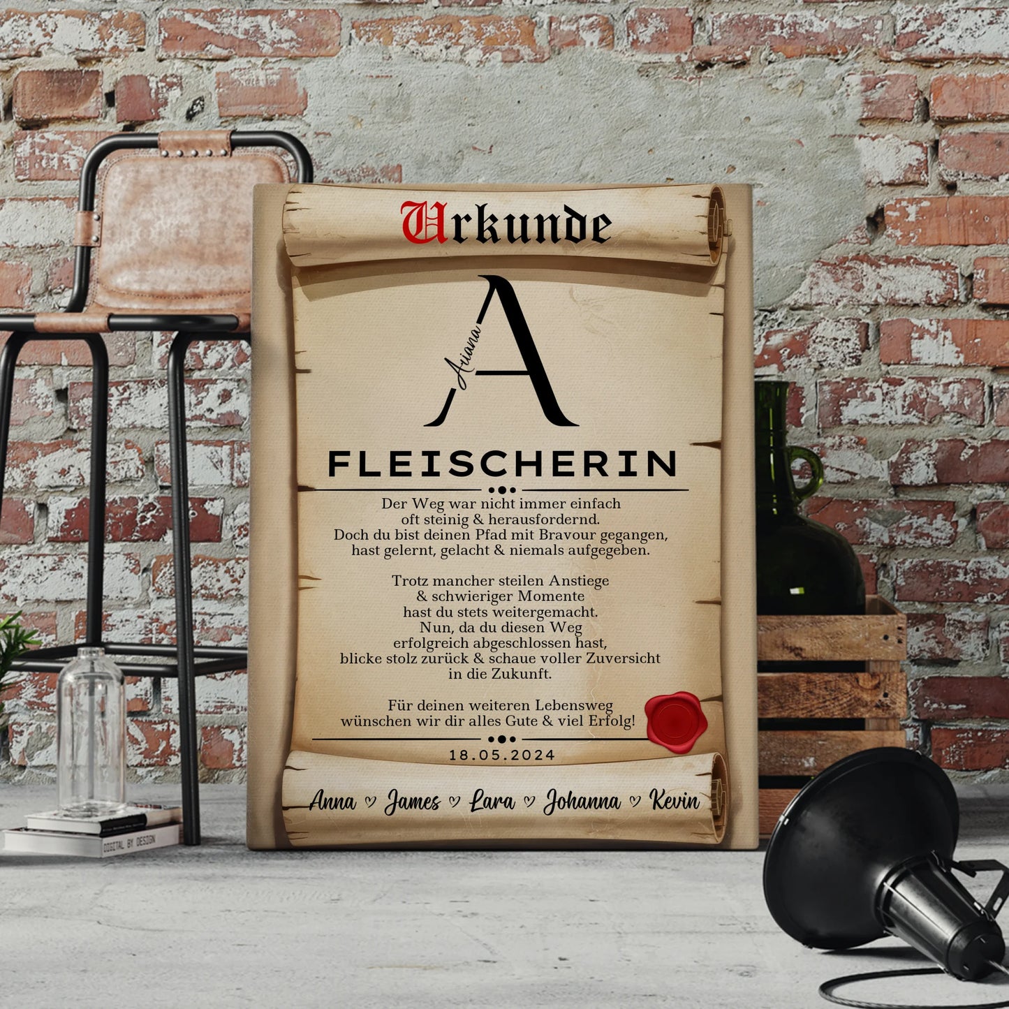 Geschenk Zum Abschluss Ausbildung Fleischerin Leinwand Urkunde 4
