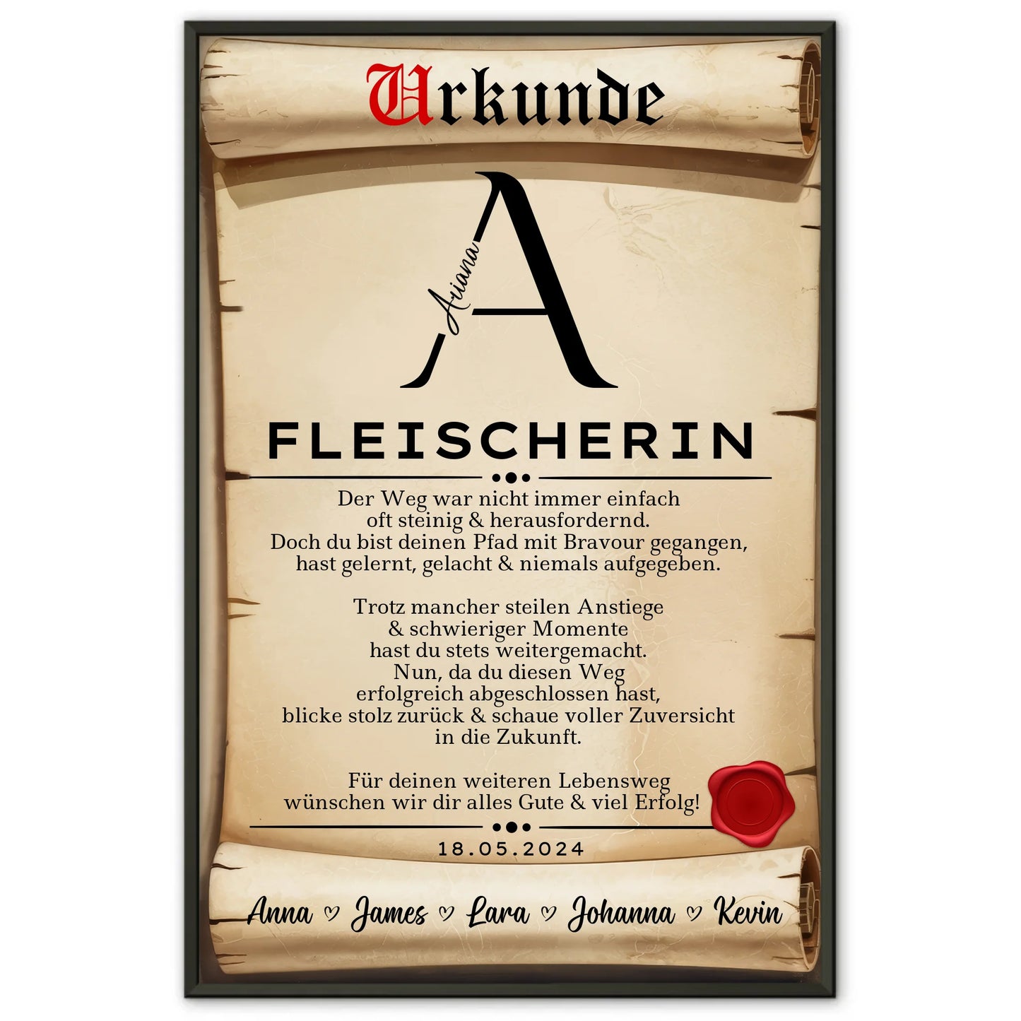 Geschenk Zum Abschluss Ausbildung Fleischerin Poster Urkunde
