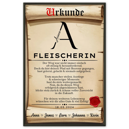 Geschenk Zum Abschluss Ausbildung Fleischerin Poster Urkunde
