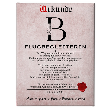Geschenk Abschluss Ausbildung Flugbegleiterin Leinwand Urkunde 1
