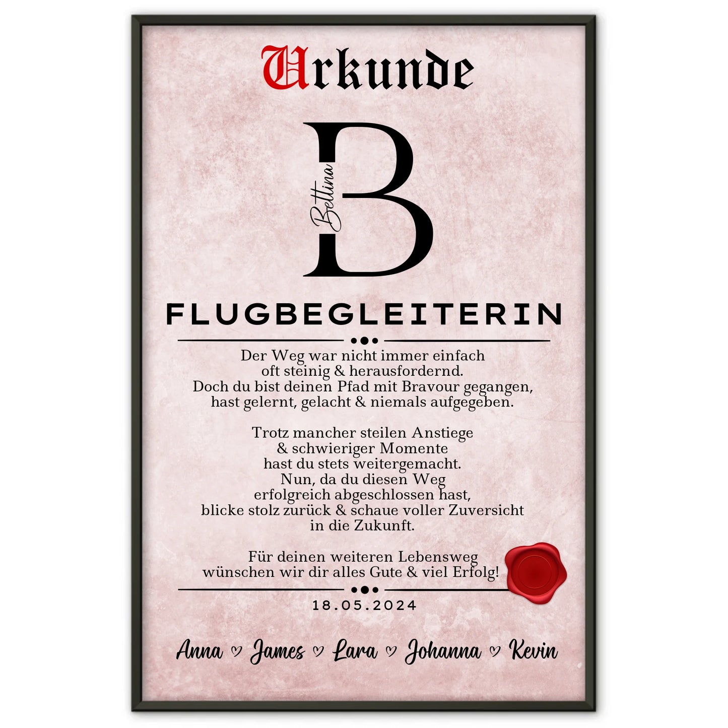 Geschenk Abschluss Ausbildung Flugbegleiterin Poster Urkunde