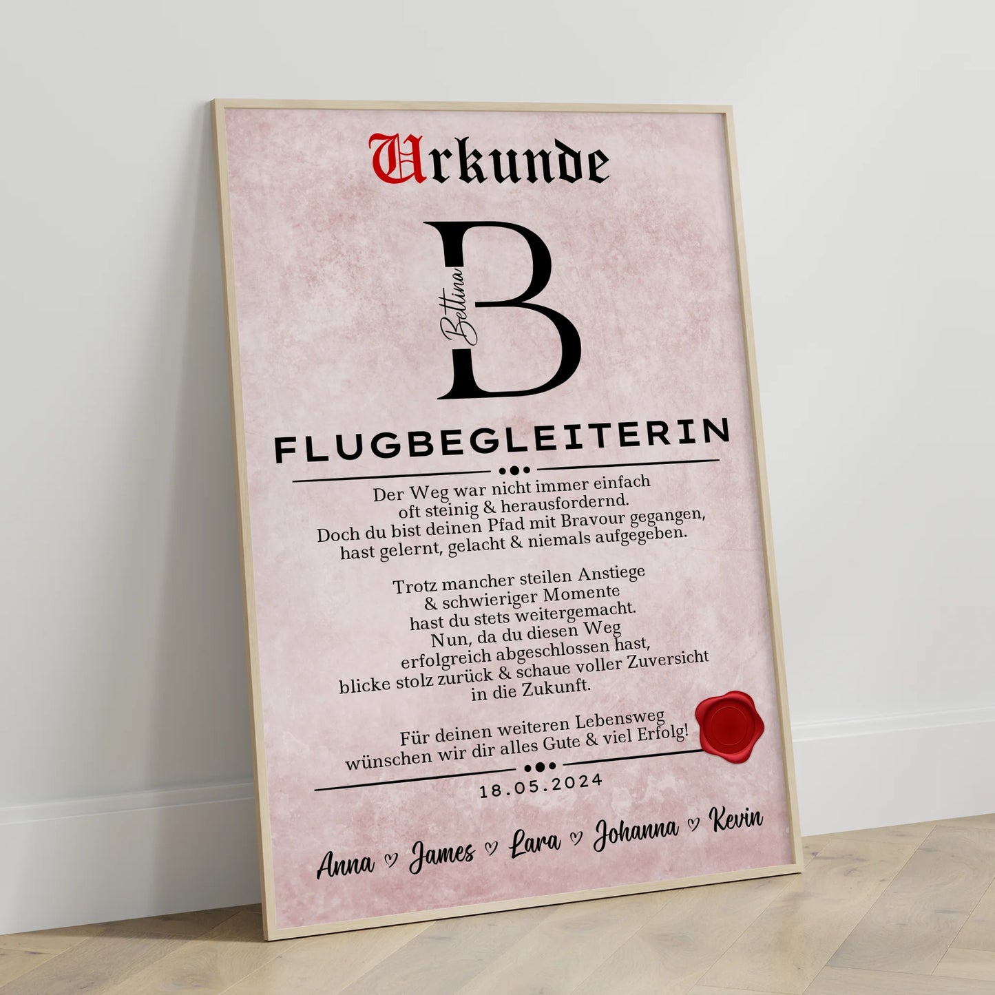 Geschenk Abschluss Ausbildung Flugbegleiterin Poster Urkunde