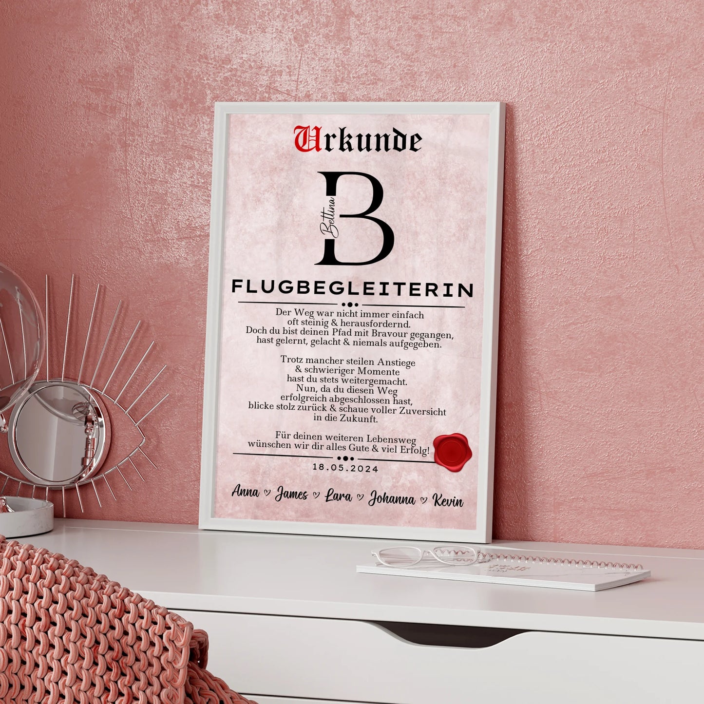 Geschenk Abschluss Ausbildung Flugbegleiterin Poster Urkunde