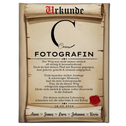 Ausbildungsabschluss Geschenk Fotografin Leinwand Urkunde 1