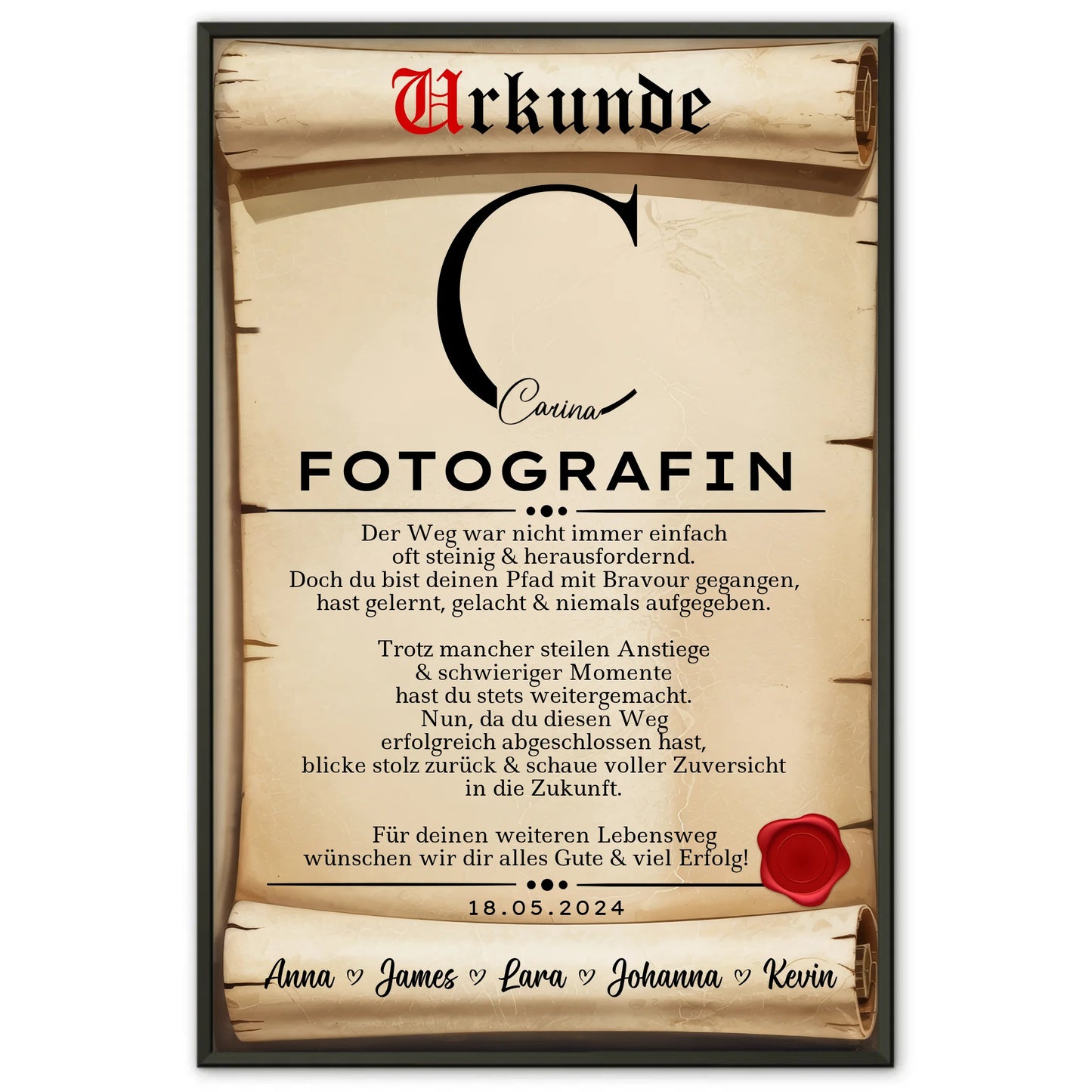 Ausbildungsabschluss Geschenk Fotografin Poster Urkunde