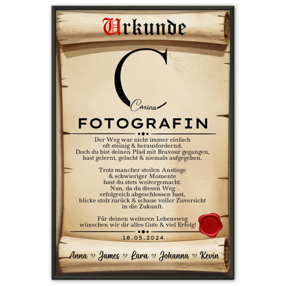 Ausbildungsabschluss Geschenk Fotografin Poster Urkunde